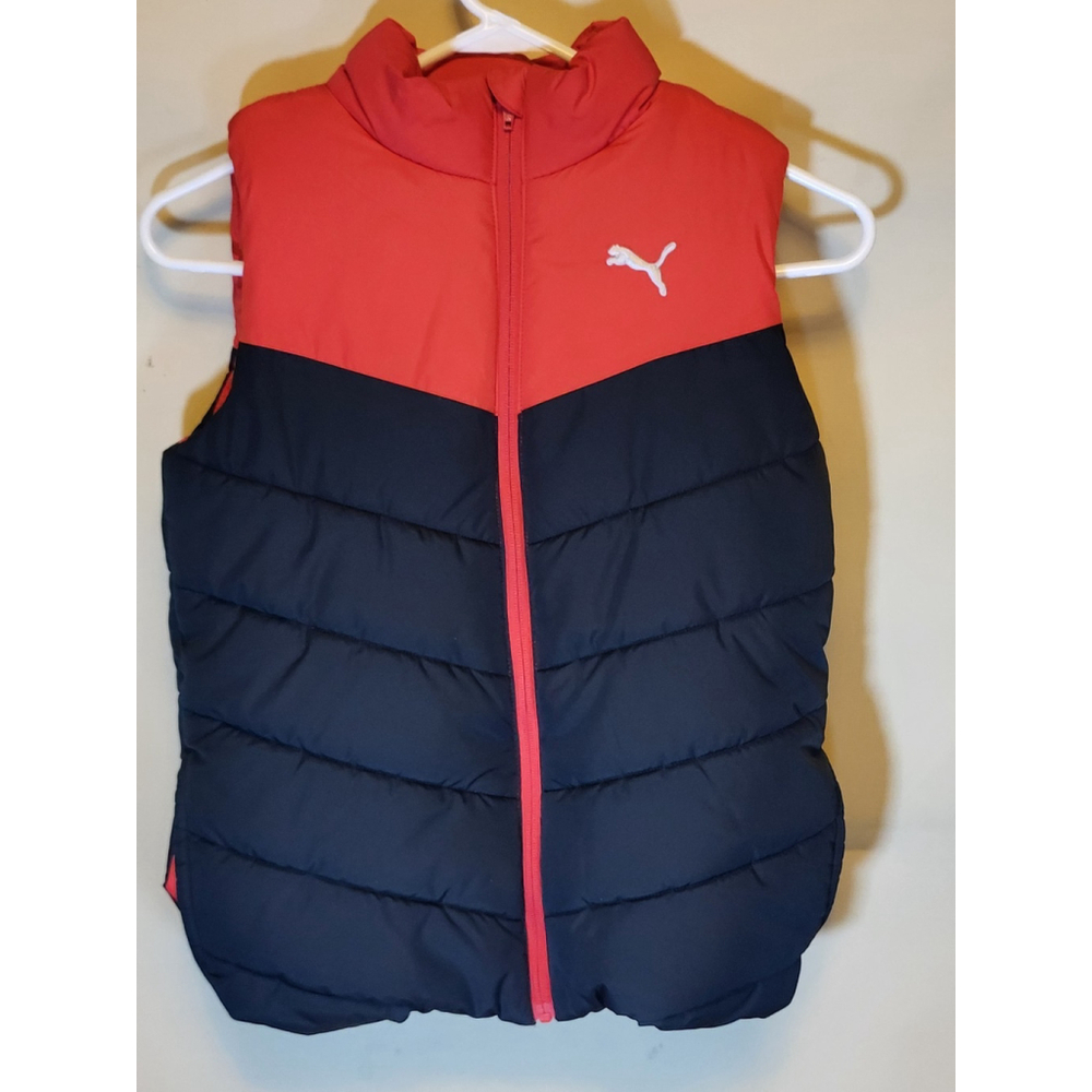 PUMA Puffer Vest, Boys M/10-12, Black & Red, Full Zip, Side Pockets, VG